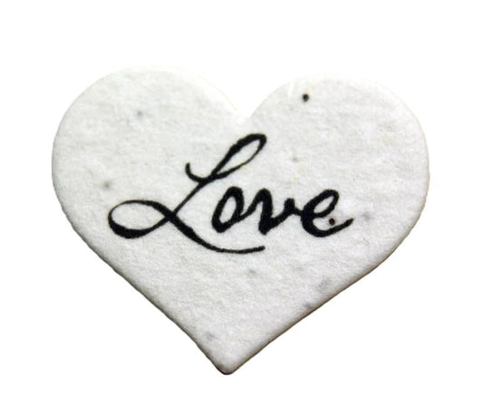 Of The Earth Handmade Paper - Wildflower Seed Paper Small Heart Tags - Calligraphy Variations - 1.75" X 1.5" - Set of 50 (Love) - color: Love