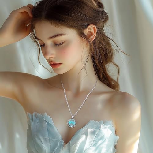 Sterling Silver Tree of Life Necklace for Women Oval Family Tree Necklace Abalone Shell Moonstone Pendant Mother Day Necklace for Mom Tree of Life Jewelry - style: Tree of Life-Moon phase