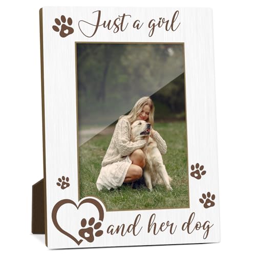 Just A Girl And Her Dog Picture Frame, Dog Memorial Photo Frame for Pet Lovers Friends, Dogs Lover Gifts 4x6 Wooden Picture Frames, Home Bedroom Office Shelf Table Decor -027 - style: Just A Girl And Her Dog