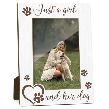 Just A Girl And Her Dog Picture Frame, Dog Memorial Photo Frame for Pet Lovers Friends, Dogs Lover Gifts 4x6 Wooden Picture Frames, Home Bedroom Office Shelf Table Decor -027 - style: Just A Girl And Her Dog