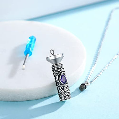 Urn Necklace for Ashes Cremation Jewelry 925 Sterling Silver Ashes Pendant Necklace Memorial Jewelry Gifts for Women Men Girls Boys - style: Tree of life-B-February-Amethyst