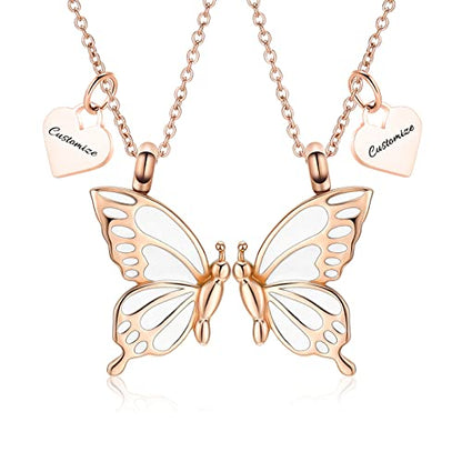 constantlife 2 Pack Butterfly Urn Necklaces for Ashes for Women Girls Stainless Steel Pendants Cremation Keepsake Jewelry Mother Daughter Sister Friendship Memorial Gifts - color: Customize-B
