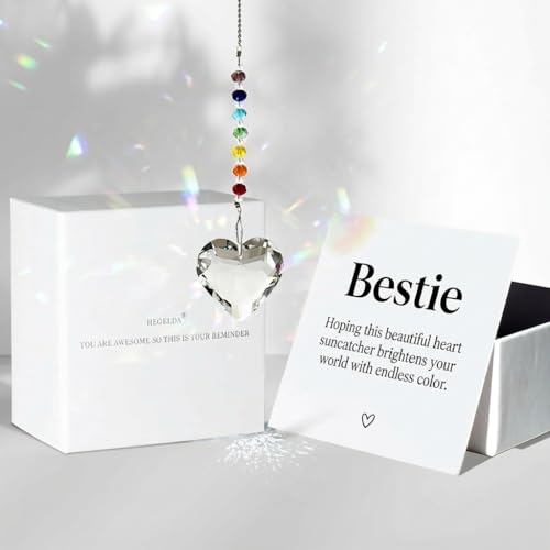 Hegelda Best Friend Bestie Birthday Gifts Crystal Heart Suncatcher Ornament | Christmas Valentines Mothers Day Gifts for Best Friend BFF Woman Ideas Present - color: Bestie