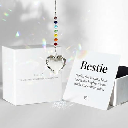 Hegelda Best Friend Bestie Birthday Gifts Crystal Heart Suncatcher Ornament | Christmas Valentines Mothers Day Gifts for Best Friend BFF Woman Ideas Present - color: Bestie