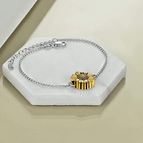 Sunflower/Tree of Life Urn Bracelet for Ashes 925 Sterling Silver Sunflower/Tree of Life Cremation Keepsake Pendant Locket Bracelet for Women Mom - style: Gold Plated Sunflower Urn Bracelet