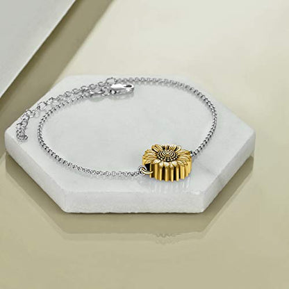 ONEFINITY Sunflower/Tree of Life Urn Bracelet for Ashes 925 Sterling Silver Sunflower/Tree of Life Cremation Keepsake Pendant Locket Bracelet for Women Mom - style: Gold Plated Sunflower Urn Bracelet