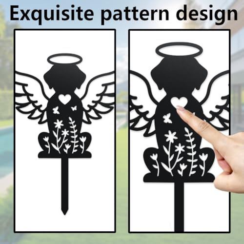 WADORN Dog Cemetery Metal Decorative Garden Stakes, Black Dog Grave Metal Outdoor Statues Silhouette Dogs Angel Wings Animal Silhouette for Garden Backyard Lawn Decors Dogs Lover Commemorative Gift