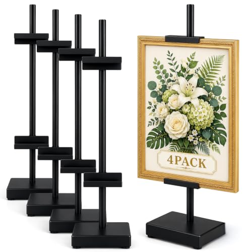 Adjustable Tabletop Easel Stand, Black 17" H Easels for Display | 4 Pack Picture Easels for Display, Metal Picture Frame Holder Stand Table, For Art, Photo - color: Black 4Pack