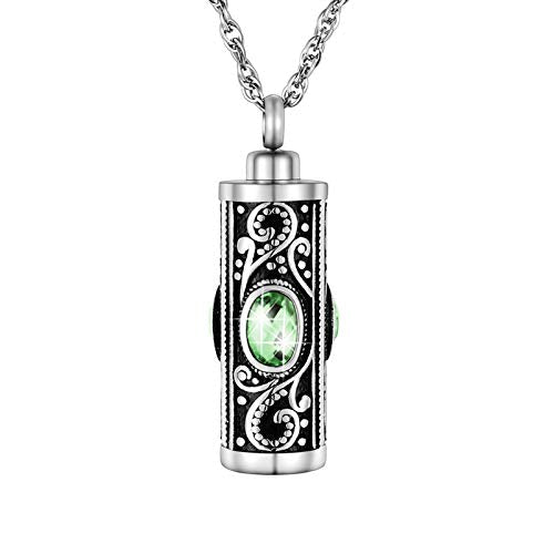 XIUDA Crystal Cremation Urn Necklace for Ashes Keepsake Stainless Steel Memorial Pendant with Flower - color: Light Green