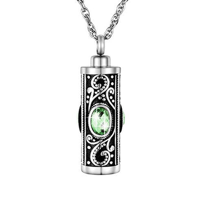 XIUDA Crystal Cremation Urn Necklace for Ashes Keepsake Stainless Steel Memorial Pendant with Flower - color: Light Green
