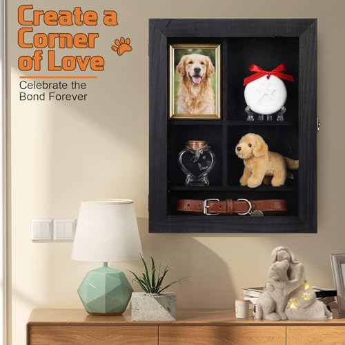 Ripeng Black Pet Memorial Shadow Box with Heart Glass Bottle 14 x 11 in Dog Paw Print Clay Keepsake Display Frame for Lost Pet Memorial Gift Kit for Dogs Lover Owners Loss of Dog Death Sympathy