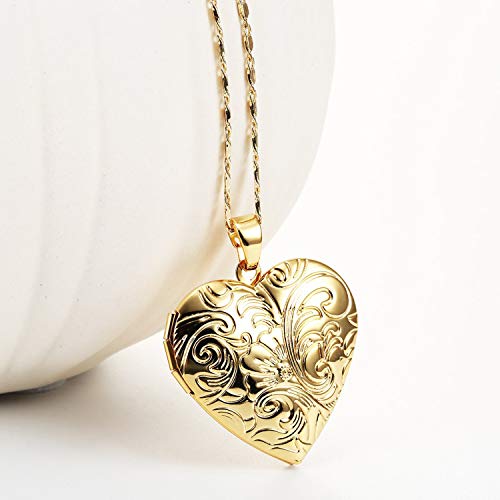 YOUFENG Locket Necklace that Holds Pictures Flower Lockets Pendant Necklaces Birthday Gifts Jewelry - color: GoldHeart