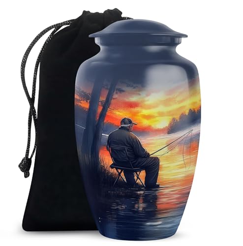 Fishing Urn for Ashes, Large Cremation Urns for Human Ash, Funeral & Burial for Adult, Decorative Gift for Female, Grey, 10 Inch - color: Fishing Urn -4, size: Large-10Inch