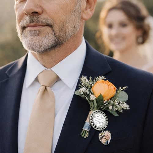 Wedding Bouquet Photo Charms Memorial Custom Boutonniere Bachelor Bridal - style: Antique Silver Round Lattice Frame
