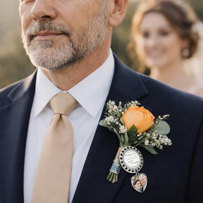 Wedding Bouquet Photo Charms Memorial Custom Boutonniere Bachelor Bridal - style: Antique Silver Round Lattice Frame