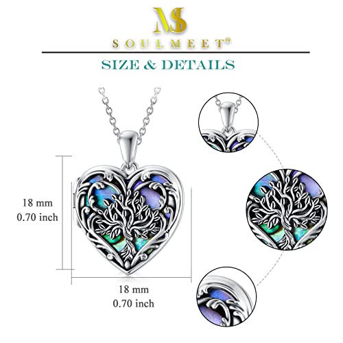 SOULMEET Personalized Tree of Life/Palm Tree Heart Locket Sterling Silver Necklace That Holds 1 or 2 Pictures Memorial Vintage Photo Locket Custom Any Photo Healing Gift - style: B1-Abalone tree locket only
