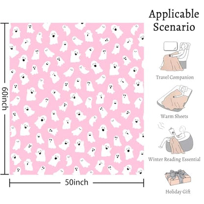 Halloween Blanket Cute Pink Ghost Throw Blankets Gift for Women Men 50"X60" - color: Cute Ghost