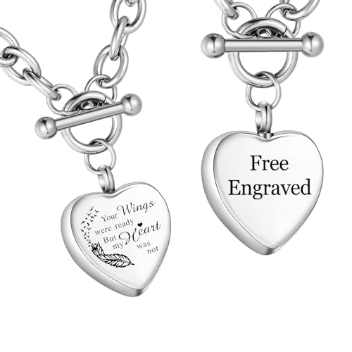 XIUDA Heart Cremation Urn Necklaces for Ashes Locket Cremation Jewelry for Human Ashes Stainless Steel Memorial Keepsake Pendant for Women - color: Silver, engraved