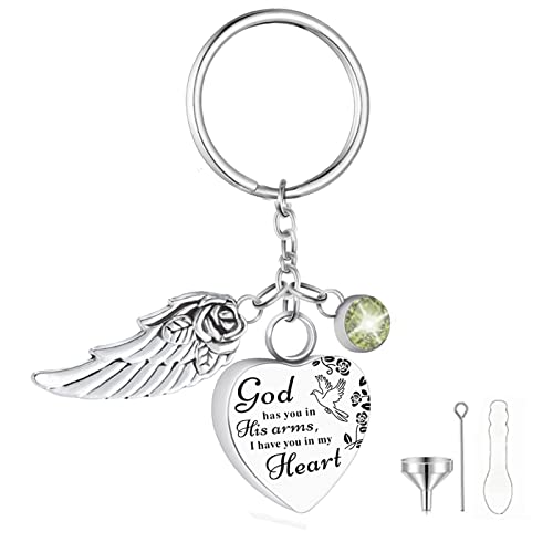 Heart Urn Necklace for Ashes Cremation Jewelry Urn Keychain for Ashes with Birthstone Cremation Keychain - color: June