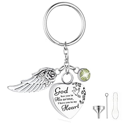 Heart Urn Necklace for Ashes Cremation Jewelry Urn Keychain for Ashes with Birthstone Cremation Keychain - color: June