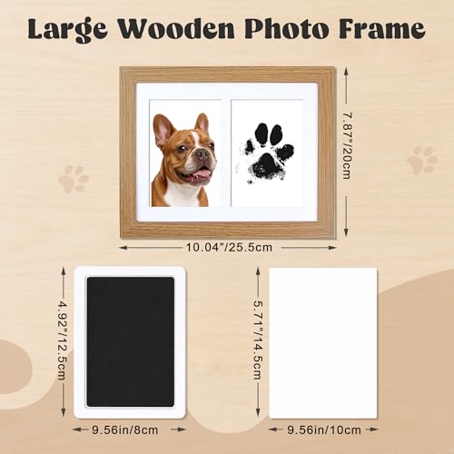 Paw of Dogs Print Kit with Wooden Frame, Dog Nose Print Kit, 2pcs Inkless Ink Pads, 4pcs Imprint Cards, Paw of Pet Print Impression Kit, Dog Cats Footprint Keepsake Gifts - color: wooden
