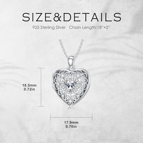 Heart Locket Necklace 925 Sterling Silver Personalized Picture Locket Pendant Birthday Christmas Jewelry Memorial Gifts for Women - color: April Crystal Locket