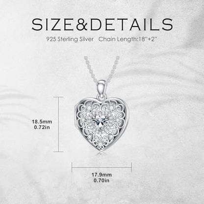 Heart Locket Necklace 925 Sterling Silver Personalized Picture Locket Pendant Birthday Christmas Jewelry Memorial Gifts for Women - color: April Crystal Locket