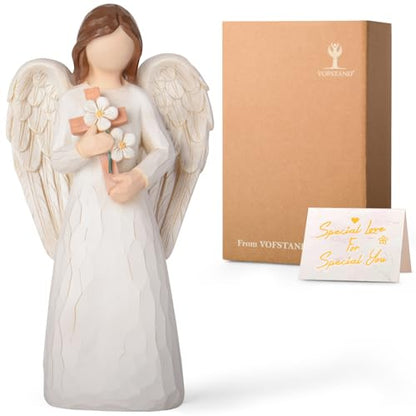 Sympathy Gifts for Loss of Loved One - 6.7" Hand-Painted Angel Figurine Holding Cross with Flowers, Memorial Gifts for Loss of Mother Father, Remembrance Angel Statue Grief Gifts