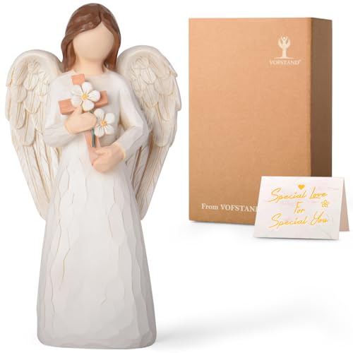 Sympathy Gifts for Loss of Loved One - 6.7" Hand-Painted Angel Figurine Holding Cross with Flowers, Memorial Gifts for Loss of Mother Father, Remembrance Angel Statue Grief Gifts - color: Angel Cross