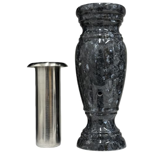 Granite Flower Vase - Real Blue Pearl Granite, with Stainless Steel Inner, for Home Decoration, Decorations for Gravesite, Headstone Flowers Holder, Garden Lawn & Yard - color: Blue Pearl
