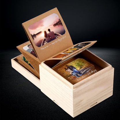 Feifeiya Mini Wooden Pull out Photo Box, DIY 2x3 Album,40 Photos,Natural