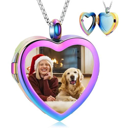zeqingjw Glass Cremation Jewelry - Round Heart Memorial Urn Necklace for Ashes of Loved One - Stainless Steel Human Pet Dog Cat Keepsake Urn Pendant - color: A-Customize