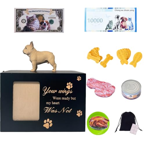 Pet Urns for Dogs and Cats – Black Wooden Dog Urns for Ashes with Small Bulldog Figurine, Pet Urn with Photo Frame and Lock, Pet Ashes Keepsake Box for Home Display - color: Little Bulldog 849, size: Black framed urn