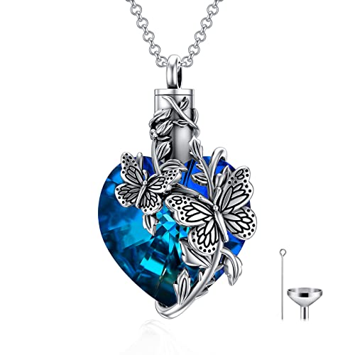 PELOVNY Urn Necklace for Ashes 925 Sterling Silver Butterfly Dragonfly Bee Phoenix Hummingbird Urn Necklaces Animal Crystal Cremation Jewelry for Ashes Cat Dog Pet Memorial Gifts - color: 04-Butterfly Urn