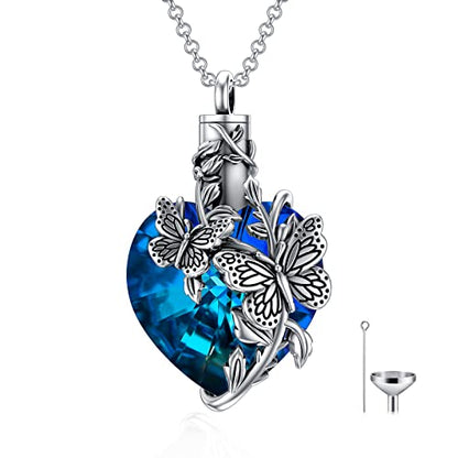 PELOVNY Urn Necklace for Ashes 925 Sterling Silver Butterfly Dragonfly Bee Phoenix Hummingbird Urn Necklaces Animal Crystal Cremation Jewelry for Ashes Cat Dog Pet Memorial Gifts - color: 04-Butterfly Urn