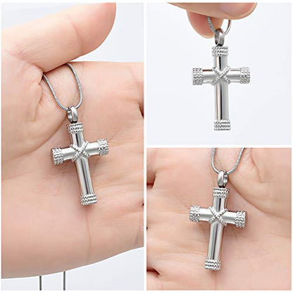 Minicremation Rope Winding Cross Cremation Ashes Urn Pendant Necklace Memorial Keepsake Jewelry Lord’s Prayer Cross Ashes Necklaces - color: Silver