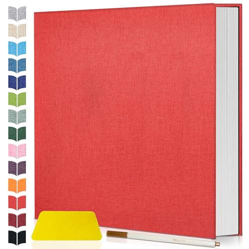Artfeel Photo Album Self Adhesive Scrapbook,Large Photo Book for 4x6,5x7,8x10 Pictures,DIY Album for Baby Wedding Family Travel Birthday,with Metallic Pen and Scraper - color: Red, size: 11.5"x10.6"40pages