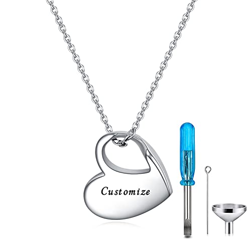 Heart Urn Necklace for Ashes Cremation Jewelry Forever in My Heart Engraved Stainless Steel Keepsake Waterproof Memorial Pendant for loved One with Filling Kit - color: *Customize