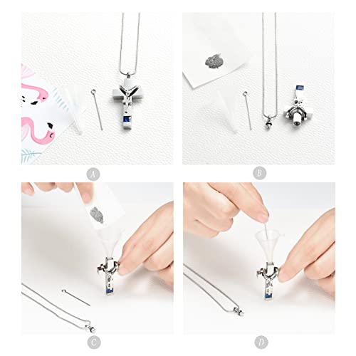 Forever in My Heart Birthstone Personalized Double Cross Urn Pendant Cremation Jewelry for Ashes Cross Ashes Keepsake - color: Silver-Blue