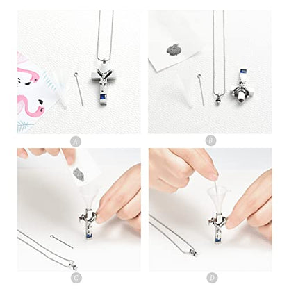 Forever in My Heart Birthstone Personalized Double Cross Urn Pendant Cremation Jewelry for Ashes Cross Ashes Keepsake - color: Silver-Blue