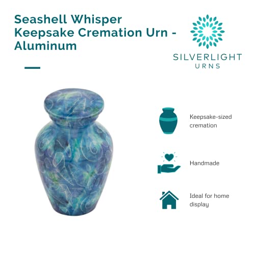 Seashell Ocean Keepsake Cremation Urn for Ashes, Aluminum, Blue Urn, Keepsake Sized Cremation Urn, 3 Inches High - color: Seashell Ocean