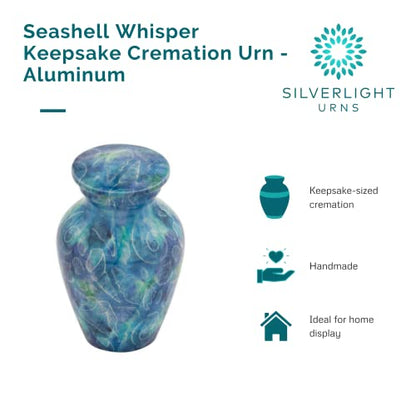 Seashell Ocean Keepsake Cremation Urn for Ashes, Aluminum, Blue Urn, Keepsake Sized Cremation Urn, 3 Inches High - color: Seashell Ocean
