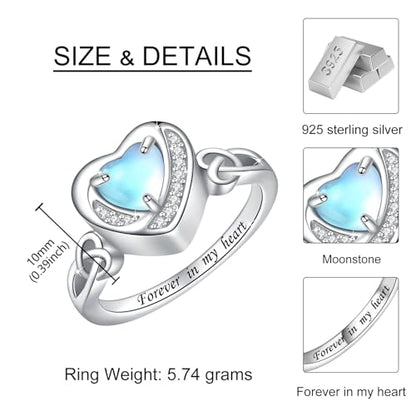 Heart Cremation Ring for Ashes - 925 Sterling Silver Teardrop Urn Keepsake Rings Memorial Jewelry for Women - style: Moonstone