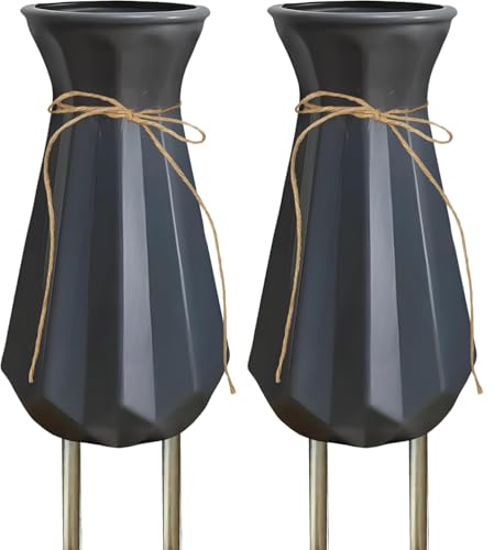 Grave Decorations for Cemetery (2 Pack, Gray) - Weather Resistant Tombstone Vases with Long Metal Stakes - In Ground Floral Markers for Outdoor Gravesite - color: Gray
