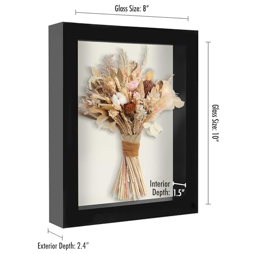 Americanflat 8x10 Shadow Box Frame with Shatter-Resistant Glass - Silhouette Collection - Large Shadow Box Display Case for Tabletop and Wall Display - Black with Soft Felt Back | Shatter-resistant glass, 1.5 inch interior depth, hangs vertical or horizon