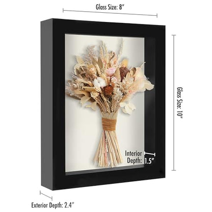 Americanflat 8x10 Shadow Box Frame with Shatter-Resistant Glass - Silhouette Collection - Large Shadow Box Display Case for Tabletop and Wall Display - Black with Soft Felt Back | Shatter-resistant glass, 1.5 inch interior depth, hangs vertical or horizon