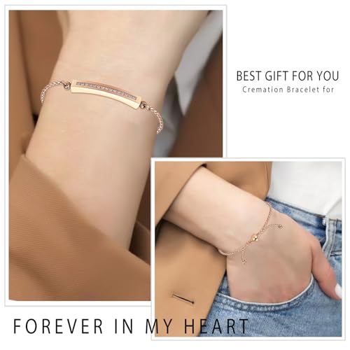 Minicremation Shiny Crystal Cremation Bracelet for Ashes for Women Cube Urn Bangle Locket Ash Holder Memorial Jewelry Bracelet Keepsake Gift - color: Rose Gold
