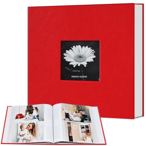 Popotop Photo Album 4x6 200 Photos with Writing Space, Leather Cover Album with Display Picture Window, Photo Book for Wedding Family Baby Gift - color: Red, size: 200 Pockets