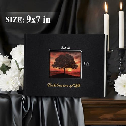 SUNEE Funeral Guest Book for Memorial & Funeral Services – in Loving Memory Funeral Book, Celebration of Life Guest Book with 100 Lined Pages, Table Sign, Ribbon Bookmark and Linen Hardcover, Black - color: Black