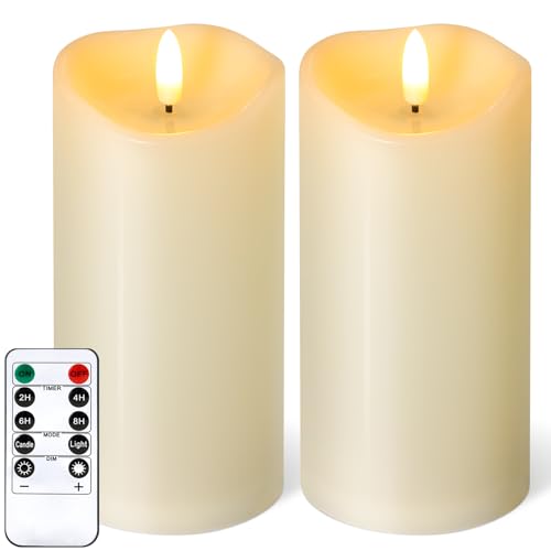 NURADA Outdoor Flameless Candles with Remote Timer - Waterproof Realistic Flickering LED Pillar Electric Battery Operated Fake Candle for Holiday Home Wedding Fireplace Decor - Ivory 2 Pack (6" 6") - color: Ivory, size: D3“xH6"6"